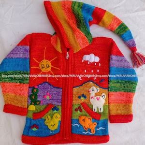 Children Hoodie Peruvian Sweater, Unique Peru Hood Kids Wool Cardigan ...