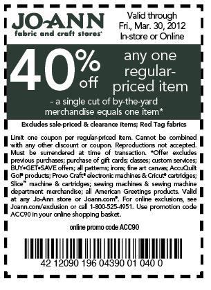 fabric sale- Joann 40% coupon for the month of March | Printable coupons, Free printable coupons ...