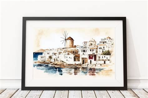 Mykonos Wall Art, Mykonos Digital Print, Greece Wall Art, Watercolour ...