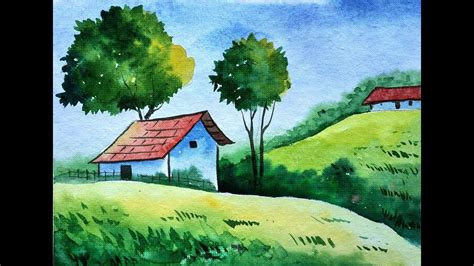 How to Paint Simple Scenery for Kids | Painting for Beginners | Village Scenery Painting - YouTube