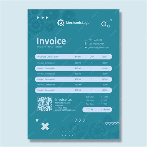 Free Vector | Mechanic invoice template