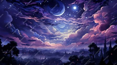 Premium Photo | An anime style painting of a night sky with clouds and ...