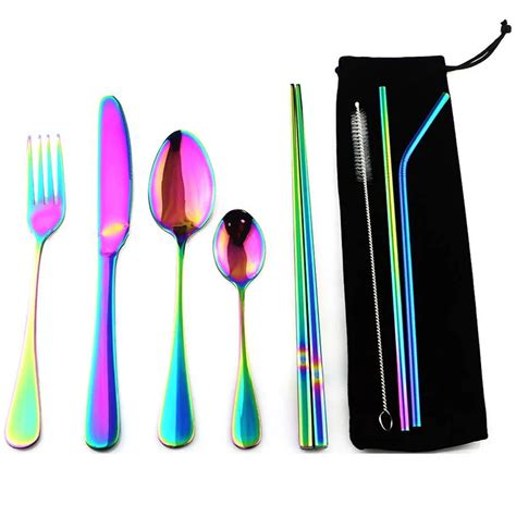 1 piece Stainless Steel Colorful Cutlery Set Rainbow Plated Dinnerware ...