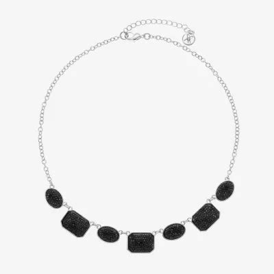 Mixit Silver Tone & Black 17 Inch Cable Collar Necklace, Color: Black ...