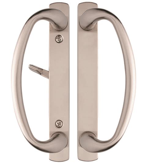 sliding patio door handle set in brushed nickel finish