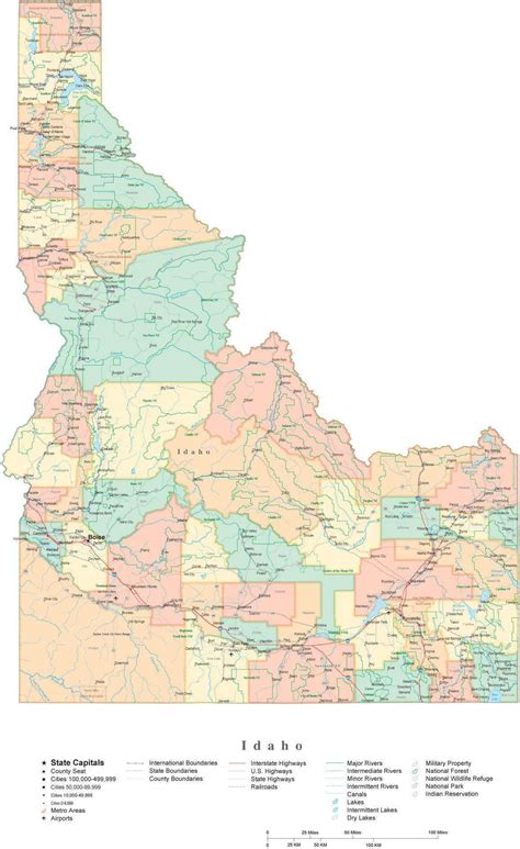 State Map of Idaho in Adobe Illustrator vector format. Detailed, editable map from Map Resources.