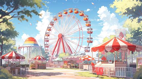 theme park cartoon scene background. Ferris wheel with souvenir shop on sunny day. 25946815 ...