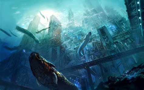 HD wallpaper: fantasy-themed underwater city illustration, artwork ...