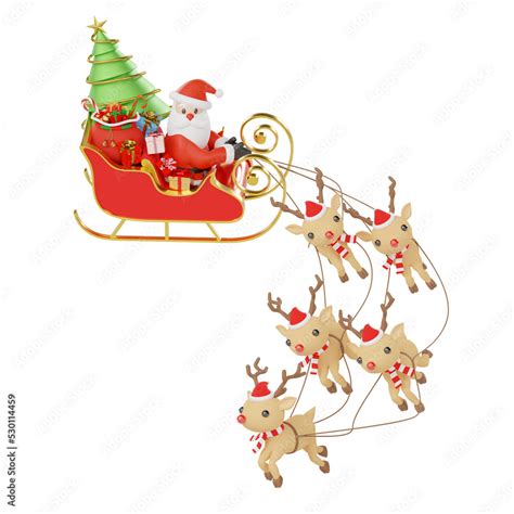 Santa Claus on a sleigh with reindeer isolated 3d render Stock ...