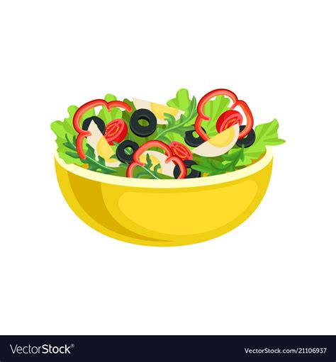 Flat icon of yellow bowl with tasty salad Vector Image