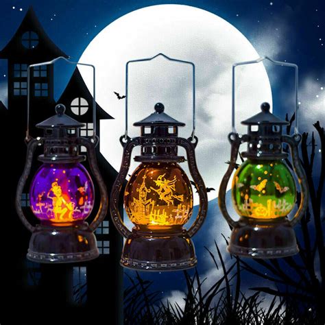 Halloween LED Lamp Flame Lantern Hanging Decor Pumpkin Castle Witch ...