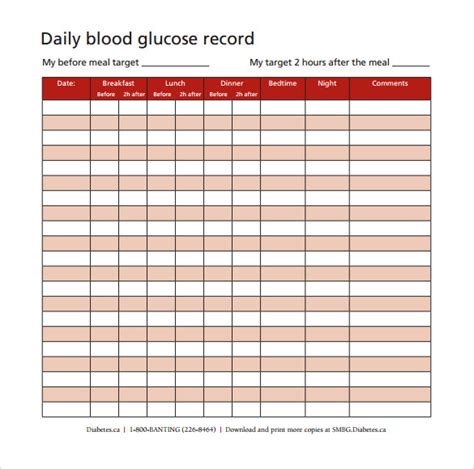 Glucose Chart Printable