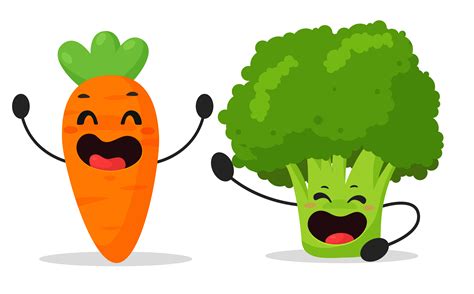 Cartoon vegetables, carrots and broccoli that are enjoying 680213 Vector Art at Vecteezy