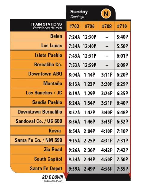 Sunday Schedule | Rio Metro Regional Transit, NM