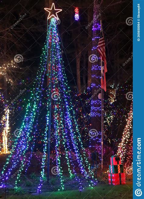 Large Christmas Tree Illuminated with Star Stock Photo - Image of star ...