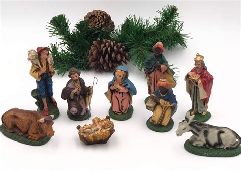 Vintage Nativity Set Mid Century Chalkware painted Figurines made in Italy Christmas Nativity ...