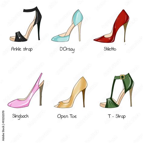 Fashion Illustration - Set of different types of heel shoes Stock Illustration | Adobe Stock