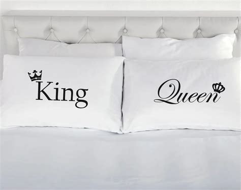 Valentine Gift Couples Pillowcases King Queen Crown Pillowcase Set White Rectangle Bed Pillows ...