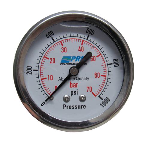 0-1000 PSI Pressure Gauge 2.5" 304 Stainless Steel, Back Mount