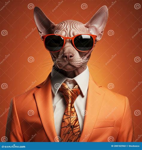 Hyperrealistic Sphynx Cat in Suit: Orange, Corporate Punk, Caninecore Stock Illustration ...