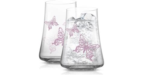 Joyjolt Meadow Butterfly Crystal Highball Drinking Glasses, Set of 2 ...