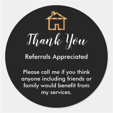 Classy Real Estate Agent Referral Thank You Classic Round Sticker ...