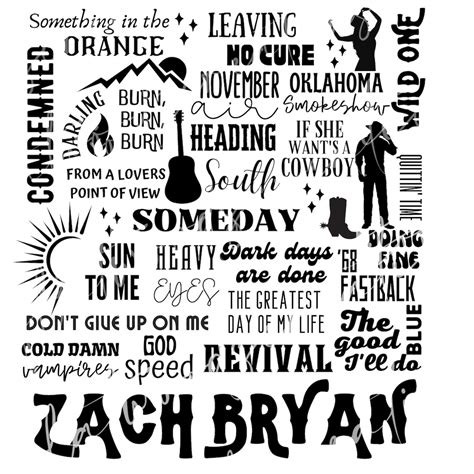 Zach Bryan PNG & SVG FILE Zach Bryan Song Grid for - Etsy Australia