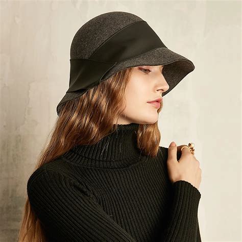 100% Wool Bucket Hat Women Elegant Winter Hats With Leather Trim-in ...