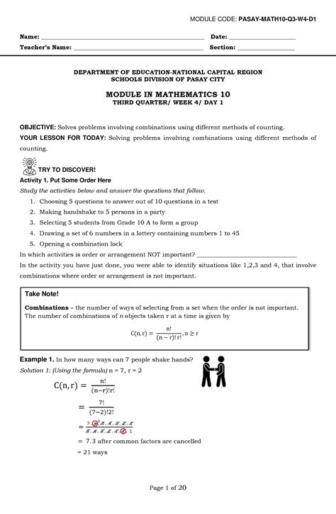 3 MATH 10 Q3 W4 - module - Name: ______________________________________________________ Date ...