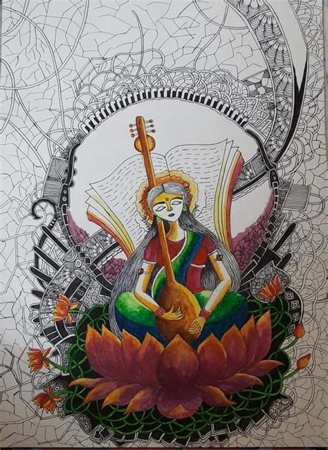 Maa Saraswati Painting by Harika Vudayana