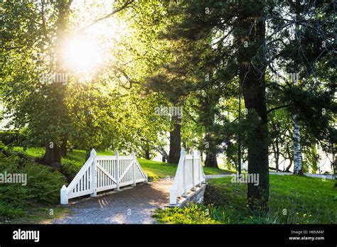 White bridge in park Stock Photo - Alamy