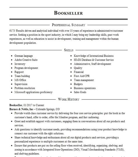 Bookseller Resume Example