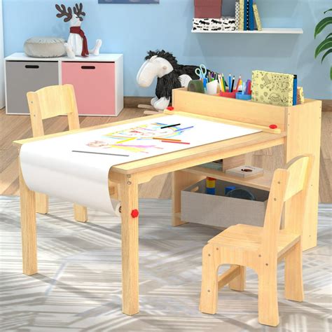 Gdlf Kids Art Table and 2 Chairs, Wooden Drawing Desk, Activity & Crafts, Children's Furniture ...