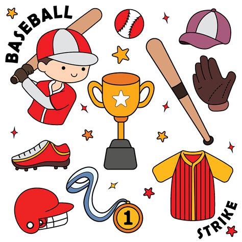 Doodle vector set with colored baseball player and equipment 26969343 Vector Art at Vecteezy