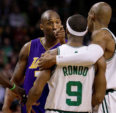 An angry Kobe Bryant points at Rajon Rondo during... - SI Photo Blog