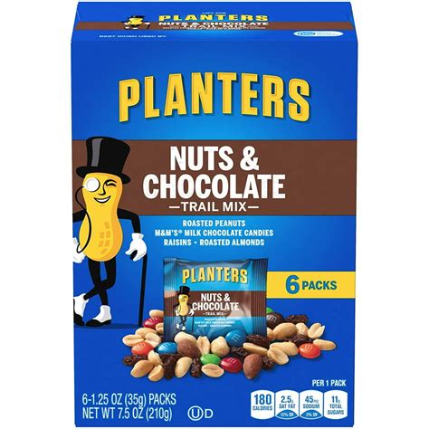 PLANTERS Nuts and Chocolate Trail Mix, 1.25 oz. Bags (6 Pack) | Trail Mix with M&Ms Chocolate ...