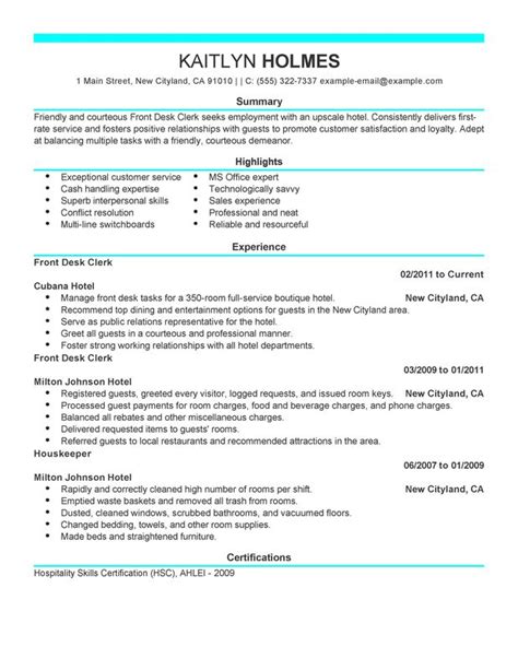 Front Desk Clerk Resume Examples {Created by Pros} | MyPerfectResume