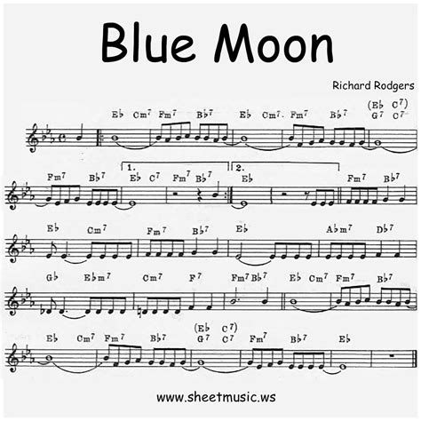 Blue Moon sheet music in Es-dur with vocal melody and chords