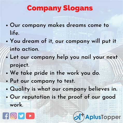 Company Slogans | Unique and Catchy Company Slogans in English - A Plus Topper