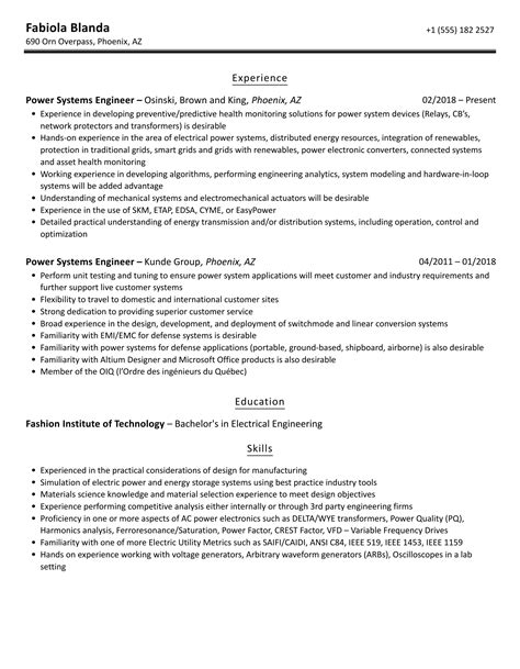 Power Systems Engineer Resume Samples | Velvet Jobs