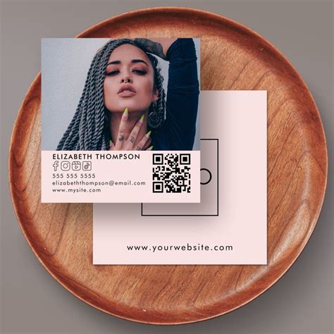 Modern Your Logo QR Code Trendy Social Media Photo Square Business Card | Zazzle