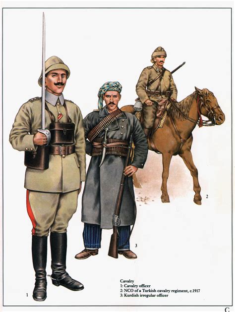 Ottoman Cavalry 1914-18: 1: Cavalry officer; 2: NCO of a Turkish cavalry regiment, c.1917; 3 ...