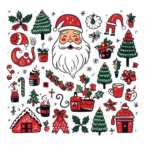 Christmas Party Set Vector Illustration Hand Drawing Doodles, Gift ...