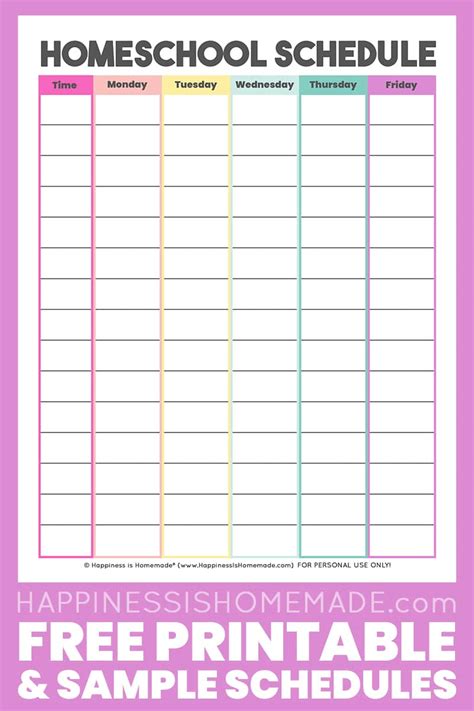 Homeschool Schedule Template: Free Printable - Happiness is Homemade