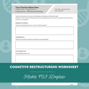 CBT Cognitive Restructuring Worksheet | Editable / Fillable PDF | Mental Health