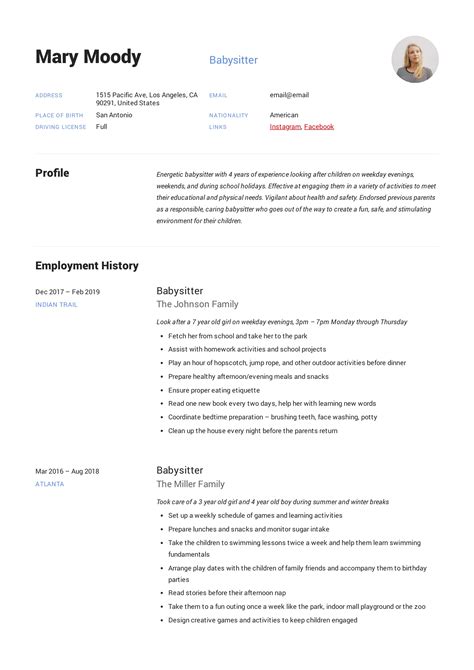 19 Babysitter Resume Examples & Writing Guide | Free Examples