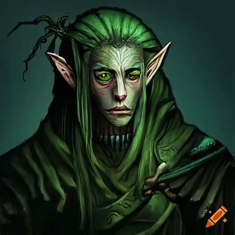 Haunting male wood elf with moss green hair