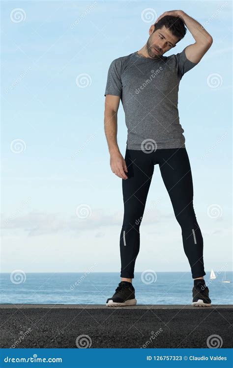 Sportsman Stretches Neck Space for Text Stock Image - Image of sportman ...