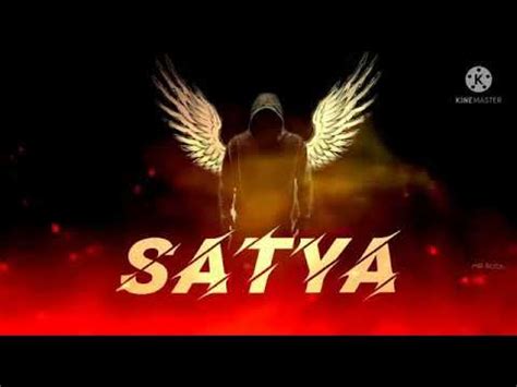 the title for satya, which is written in gold and red with angel wings