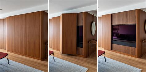 A Wood Paneled Wall Opens To Reveal A Hidden TV Inside This New York ...